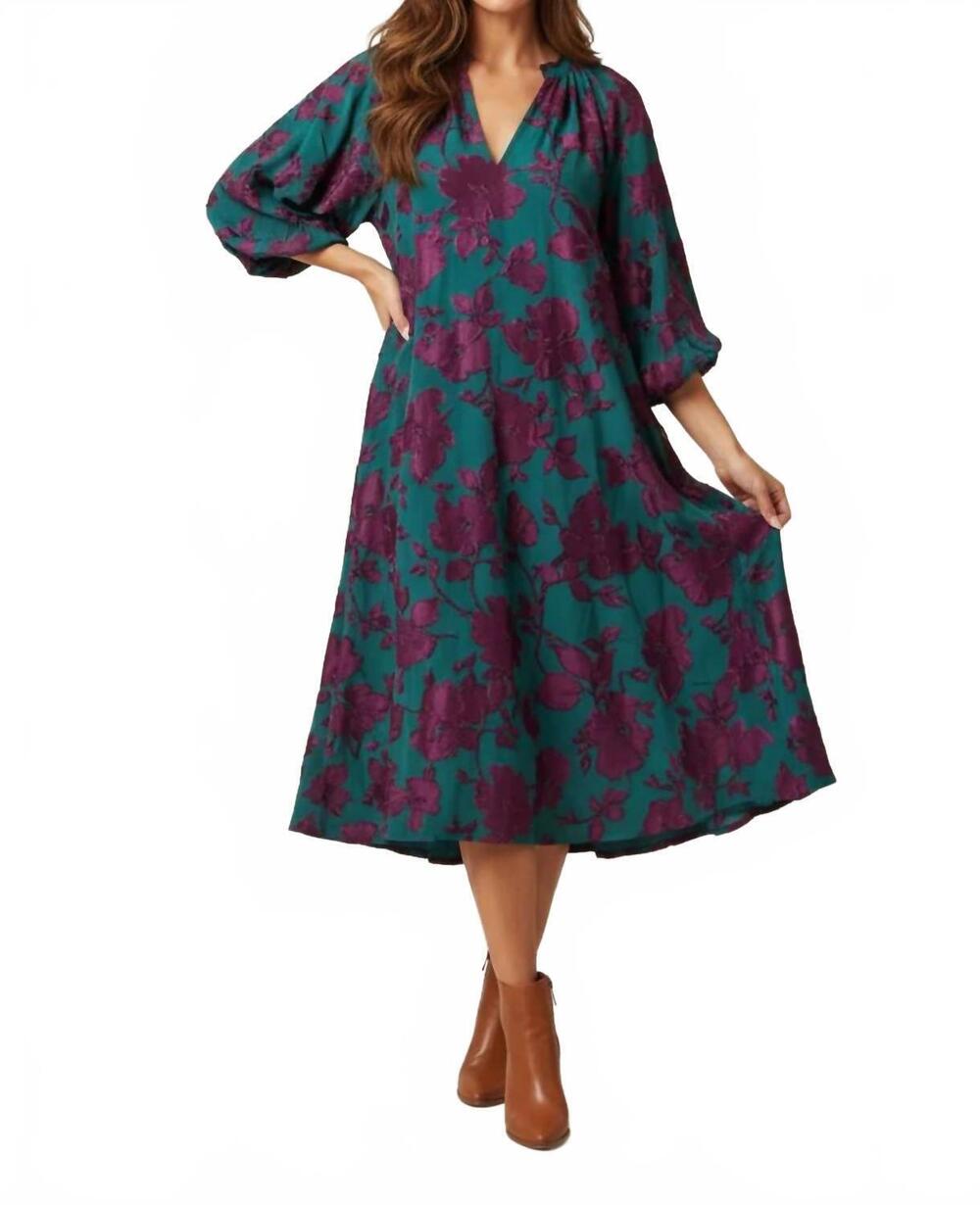 NEW UMGEE midnight and velvet collared midi dress in teal